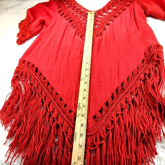 Vivid Gausy Macreme Tunic/ Beach Cover/ Blouse Women's XL. Cotton Blend. Red.... - Picture 10 of 11